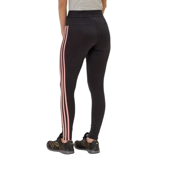 ADIDAS Women’s XS Equip 3-Stripes Leggings BLACK/BLUSH  PINK Stripes Front Logo - Picture 3 of 5